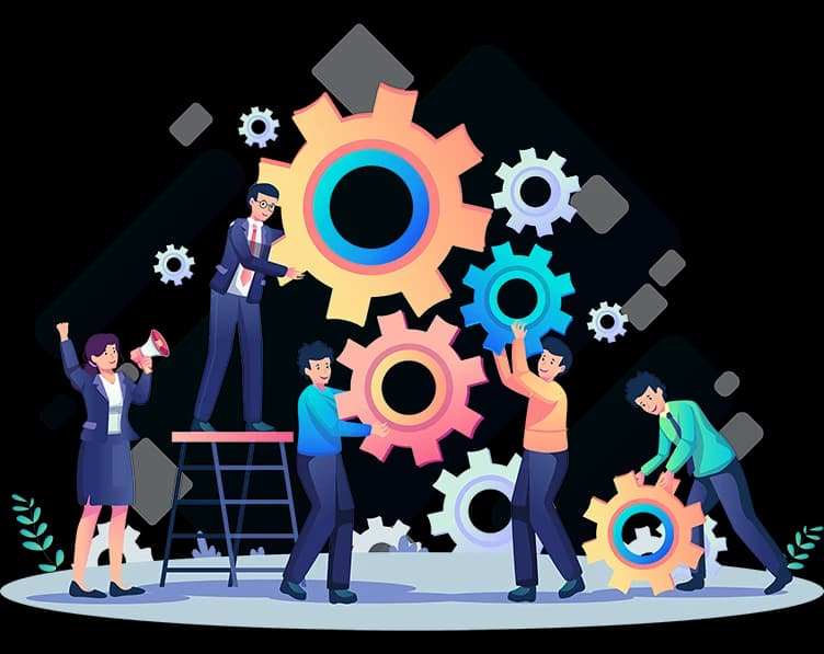 Excellence Illustration showing a team working with gears